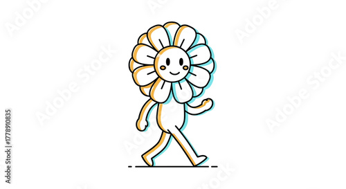 Whimsical flower character jauntily strolling with lighthearted charm on a pristine backdrop