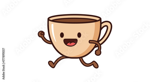 Animated coffee cup character prancing cheerfully for a delightful morning boost