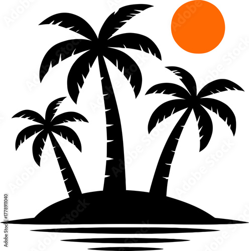 Tropical island paradise with palm trees and a bright sun evokes relaxation and vacation vibes
