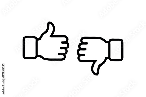 Thumbs up and down icons side by side on white