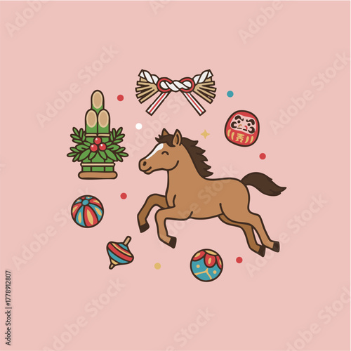 JapaneseNewYearHorsePlayful (日本の正月馬と遊び心のある縁起物)