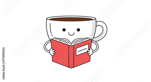 Cartoon cup reading book, perfect illustration for educational, cheerful learning, or joyful,