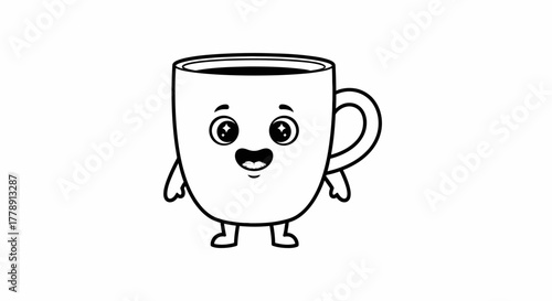 Adorable cartoon coffee cup character with a cheerful expression for kid's design projects