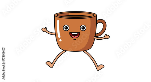 A cheerful and lively cup of coffee character brings a boost of energy and happiness into your day