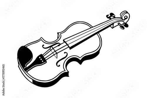 Violin silhouette with strings and scroll