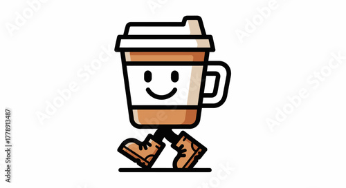 Animated coffee cup character walking with a smile brings a cheerful vibe for branding