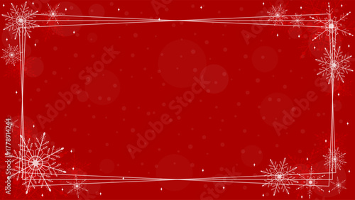 Red Background Wallpaper Frame Decorated With Rectangular Lines And Sparkling Snowflakes In Winter