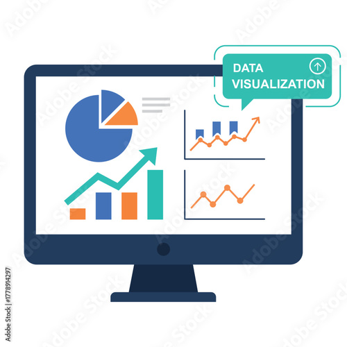 A computer monitor displaying various data charts and graphs, representing data visualization and comprehensive reporting