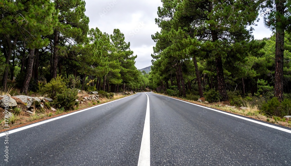 Obraz premium Winding road through a pine forest