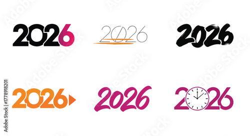 A collection of 2026 year designs, each with a unique style, representing the upcoming year with creativity and variety