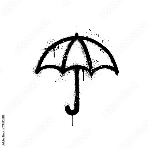 Minimal Black and White Spray Paint Graffiti of Umbrella Icon