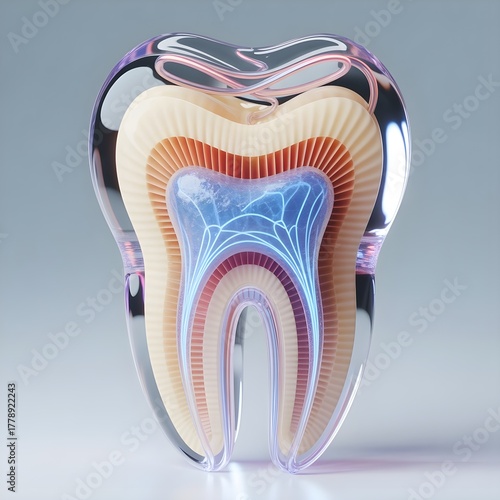 Futuristic 3D Tooth Structure with Glowing Layers