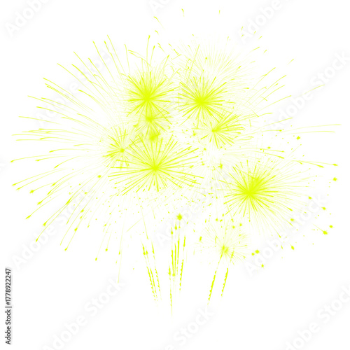 Bright yellow fireworks illustration festive celebration design element isolated on a white background