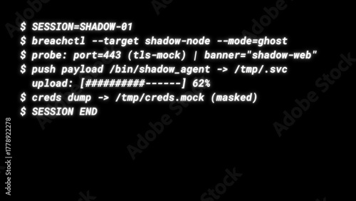 Foto Mockup Hacker Terminal Screen with Cyber Attack Simulation terminal command