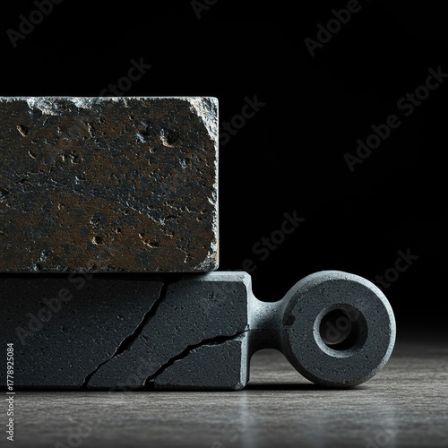 A large, dense block applies immense downward force onto a smaller, more fragile object, causing deformation and stress ,gravity ,weak ,concept