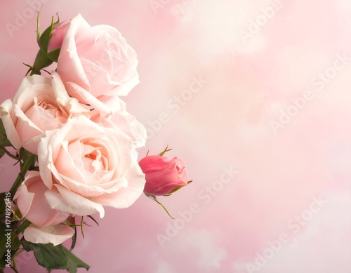 A beautiful arrangement of pink roses against a soft pink background, perfect for floral decorations