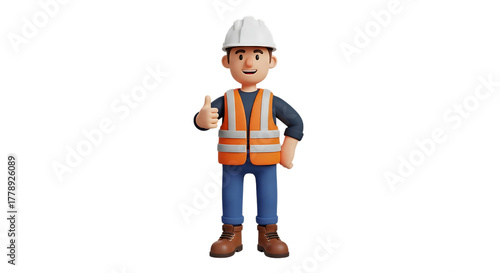 Friendly construction worker giving thumbs up isolated on transparent background