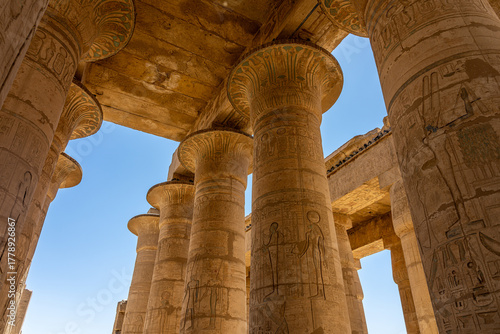 Massive Papyrus Columns of the Hypostyle Hall at the Ramesseum Temple
