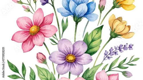 Wallpaper Mural Watercolor arrangement of colorful summer blooms Torontodigital.ca
