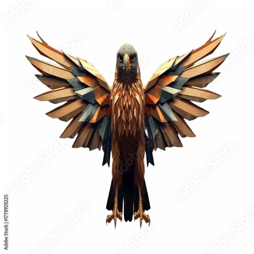 Majestic eagle illustration with geometric feather pattern on dark background transparent background