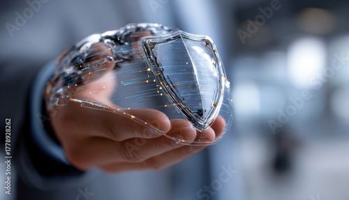 Glowing Cyber security shield protecting icon symbolizing security service concept, Network security, digital crime, personal data protection for business data