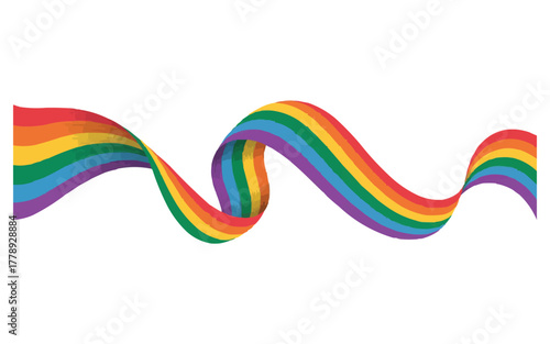 Vibrant rainbow ribbon waving proudly on white background, celebrate diversity, promote equality and inclusion, use for pride events and lgbtq campaigns