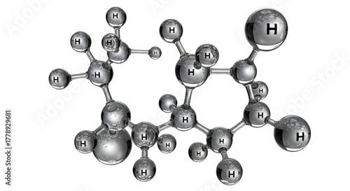 Chrome Hydrocarbon Molecule Structure with Hydrogen Atoms Isolated PNG Cutout Transparent