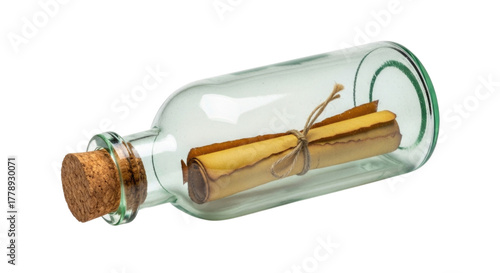 Message in a Bottle with Rolled Parchment and Cork Isolated PNG Cutout Transparent