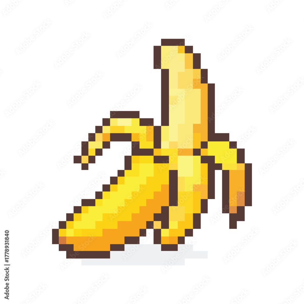 Fototapeta premium Pixel Art Peeled Banana Fruit Icon Vector Illustration