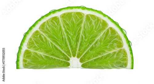 Fresh Green Lime Citrus Fruit Slice with Water Droplets Isolated PNG Cutout Transparent