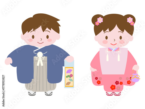 七五三～着物を着た子供のイラスト（人物4）