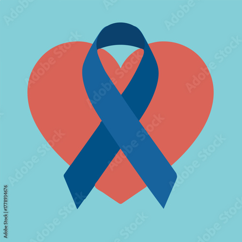 Blue Ribbon on Heart Represents Love Support and Awareness