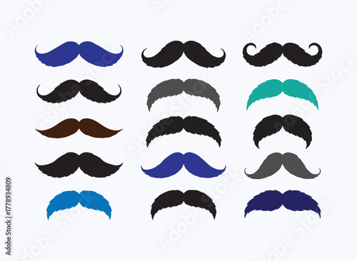 Collection of cartoon mustache silhouettes in various colors and shapes illustration