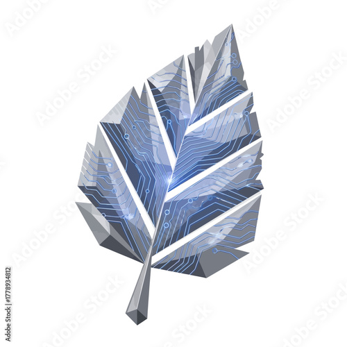 Abstract leaf design with circuit board pattern, technology and nature concept.