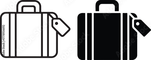 Foto Traveling suitcases or luggage with name tag simple black and white art