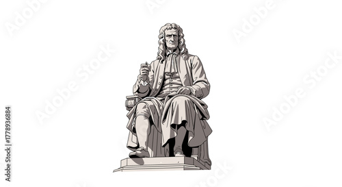 Statue of a historical figure in a seated pose rendered in a classic style.