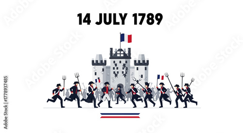 French Revolution Bastille Day Illustration Depicting Historical Event.