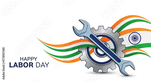 Happy Labor Day India Celebration with Wrench and Gear.
