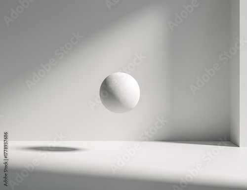 Floating White Sphere in Minimalist Setting.