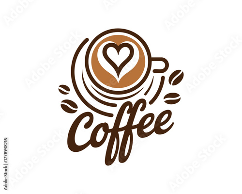 Coffee cup with heart latte art logo