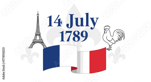 French National Day Celebration with Eiffel Tower and Rooster.