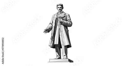 Illustration of a man in a suit standing on a pedestal.