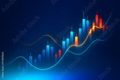 Stock market chart with upward trend line