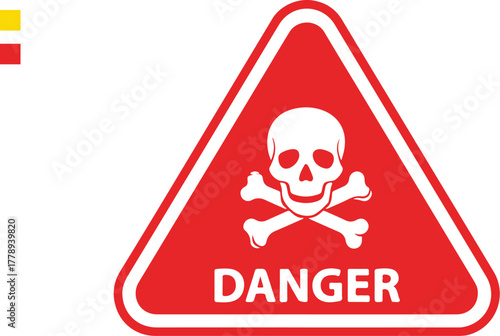 Red Triangle Danger Sign with Skull and Crossbones Symbol
