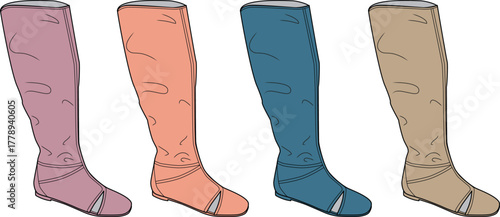 Collection of Four Knee-High Boots in Various Pastel Colors