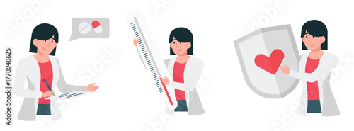 Woman Doctor with medical report and health protection shield. Healthcare and safety concept illustration.