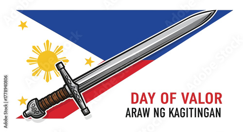 Philippine Flag Sword Day of Valor Araw ng Kagitingan Illustration.