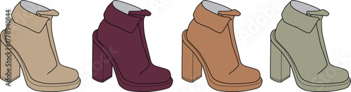 A versatile collection of women's high-heeled ankle boots, featuring a fashionable palette of colors, ideal for complementing diverse modern styles and seasonal wardrobes