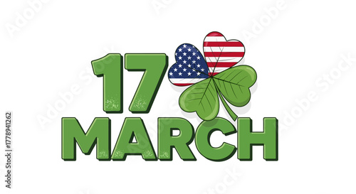 St Patricks Day Celebration with American Flag Heart.