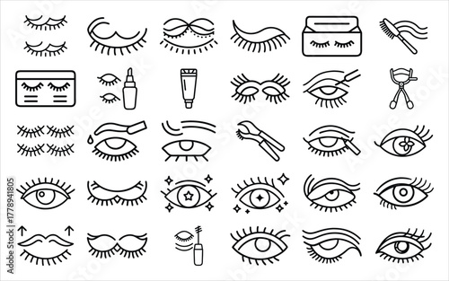 Collection of hand drawn eyelash and eye makeup illustrations